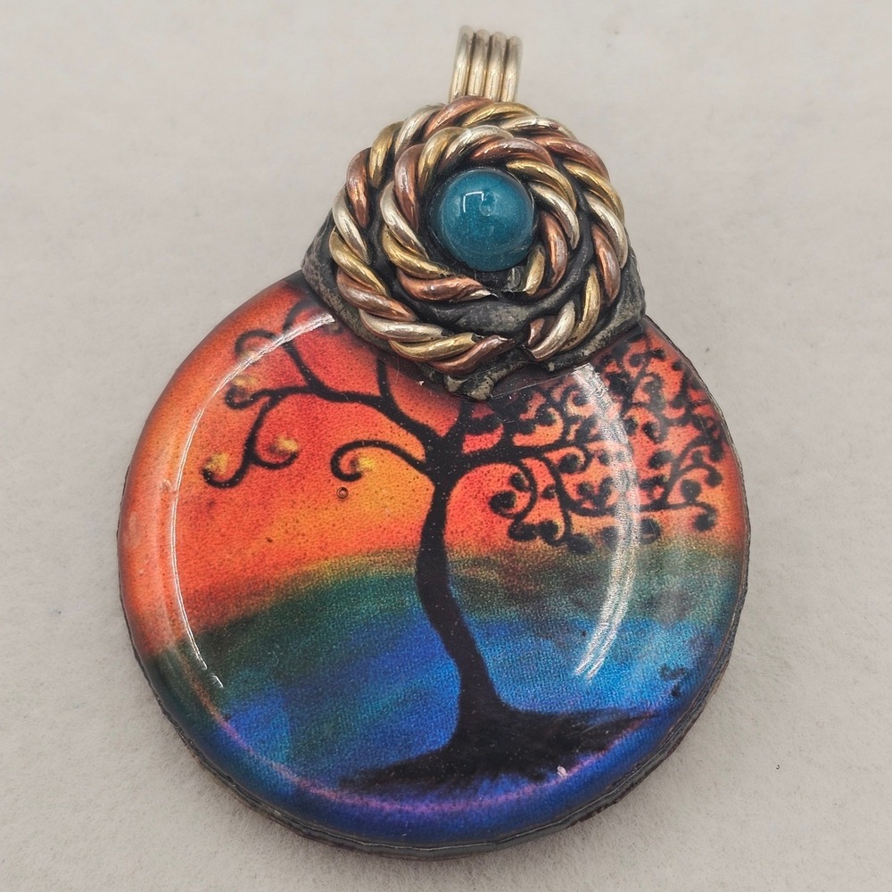 Artisan Tree of Life Pendant Mixed Metal Wire‎ Wrap Multicolor Boho Statement